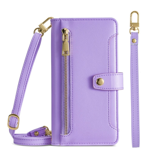 For Nokia C21 Plus Sheep Texture Cross-body Zipper Wallet Leather Phone Case(Purple) - Nokia Cases by PMC Jewellery | Online Shopping South Africa | PMC Jewellery | Buy Now Pay Later Mobicred