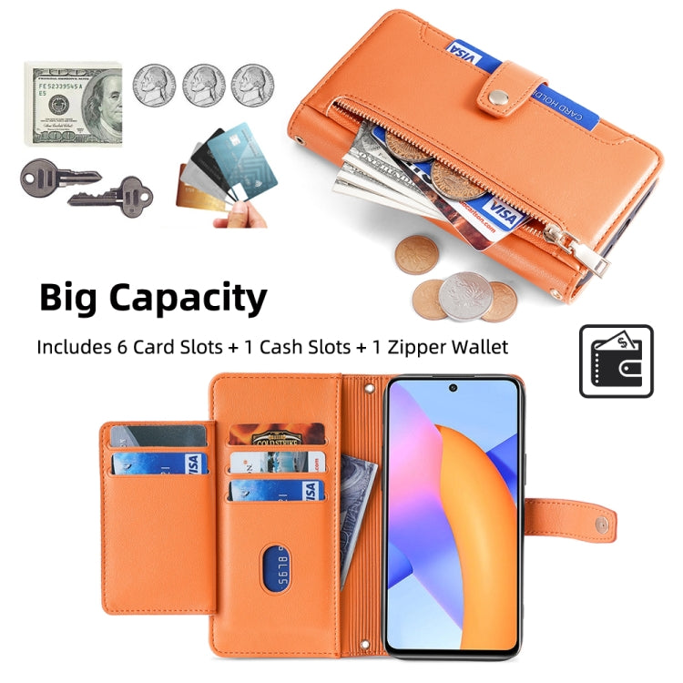 For Honor 10X Lite Sheep Texture Cross-body Zipper Wallet Leather Phone Case(Orange) - Honor Cases by PMC TechLife | Online Shopping South Africa | PMC TechLife | Buy Now Pay Later Mobicred
