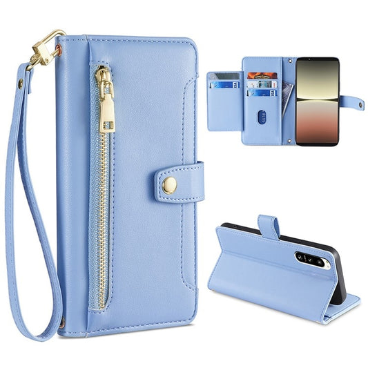 For Sony Xperia 5 IV Sheep Texture Cross-body Zipper Wallet Leather Phone Case(Blue) - Sony Cases by PMC Jewellery | Online Shopping South Africa | PMC Jewellery | Buy Now Pay Later Mobicred