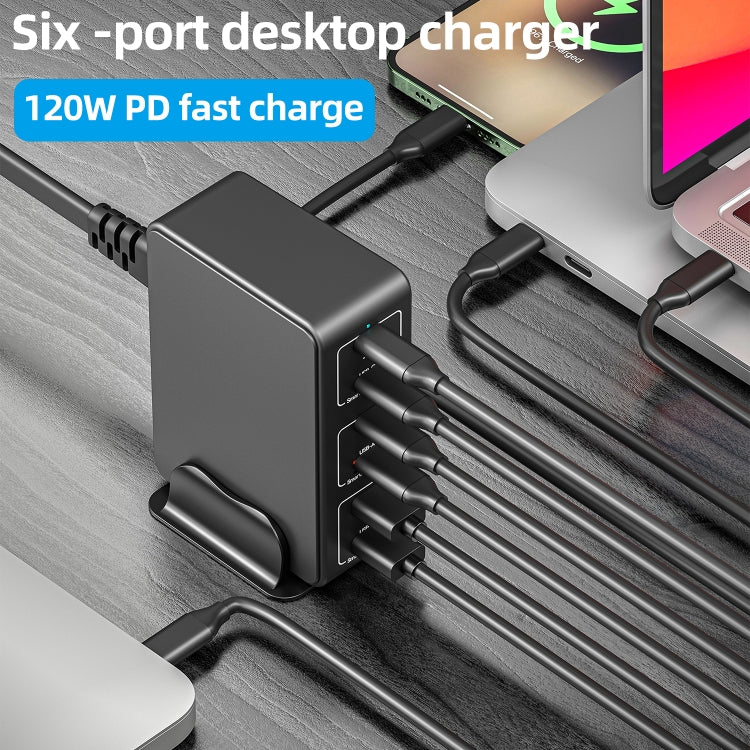818H 120W Type-C + USB 6-Ports Desktop Fast Charger, Plug Type:AU Plug(White) - Multifunction Charger by PMC Jewellery | Online Shopping South Africa | PMC Jewellery | Buy Now Pay Later Mobicred
