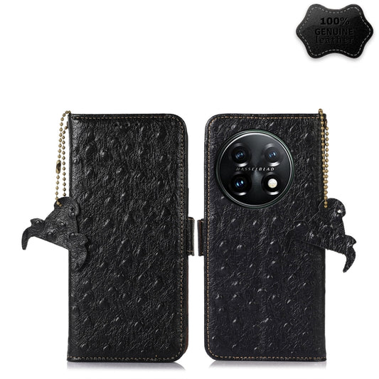 For OnePlus 11 5G Ostrich Pattern Genuine Leather RFID Phone Case(Black) - OnePlus Cases by PMC Jewellery | Online Shopping South Africa | PMC Jewellery | Buy Now Pay Later Mobicred