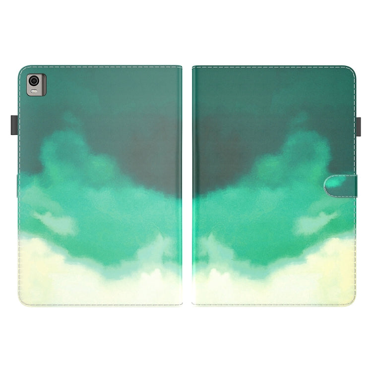 For Nokia T21 Watercolor Pattern Flip Leather Tablet Case(Cyan Green) - Nokia by PMC TechLife | Online Shopping South Africa | PMC TechLife | Buy Now Pay Later Mobicred