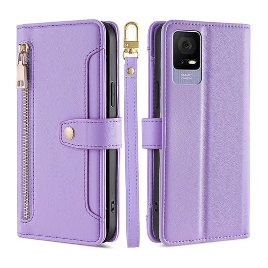 For TCL 405 / 406 / 408 Sheep Texture Cross-body Zipper Wallet Leather Phone Case(Purple) - More Brand by PMC Jewellery | Online Shopping South Africa | PMC Jewellery | Buy Now Pay Later Mobicred