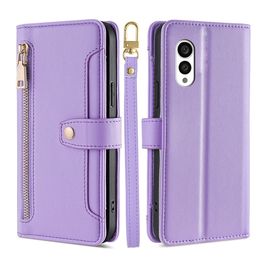 For Fujitsu Arrows N F-51C Sheep Texture Cross-body Zipper Wallet Leather Phone Case(Purple) - More Brand by PMC Jewellery | Online Shopping South Africa | PMC Jewellery | Buy Now Pay Later Mobicred