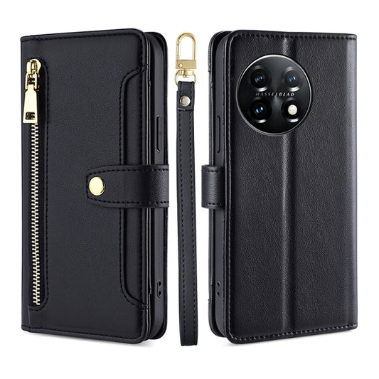 For OnePlus 11 Sheep Texture Cross-body Zipper Wallet Leather Phone Case(Black) - OnePlus Cases by PMC Jewellery | Online Shopping South Africa | PMC Jewellery | Buy Now Pay Later Mobicred