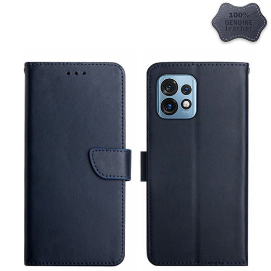 For Motorola Edge+ 2023 Genuine Leather Fingerprint-proof Flip Phone Case(Blue) - Motorola Cases by PMC Jewellery | Online Shopping South Africa | PMC Jewellery | Buy Now Pay Later Mobicred