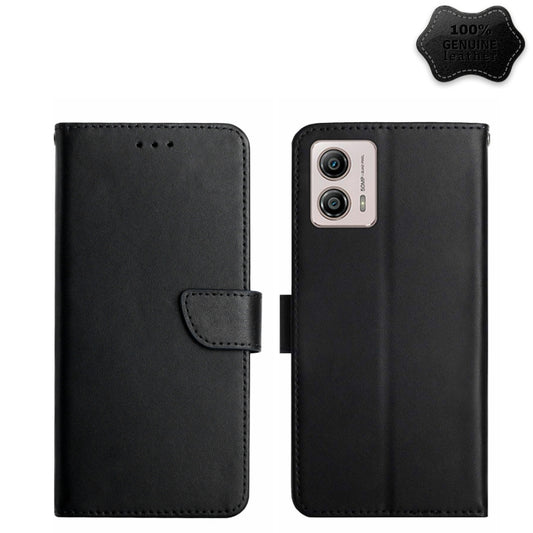 For Motorola Moto G53 5G/G13/G23 Genuine Leather Fingerprint-proof Flip Phone Case(Black) - Motorola Cases by PMC Jewellery | Online Shopping South Africa | PMC Jewellery | Buy Now Pay Later Mobicred