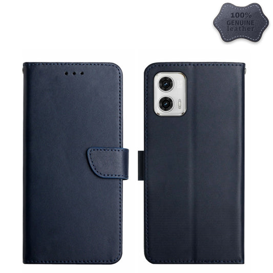 For Motorola Moto G73 5G Genuine Leather Fingerprint-proof Flip Phone Case(Blue) - Motorola Cases by PMC Jewellery | Online Shopping South Africa | PMC Jewellery | Buy Now Pay Later Mobicred