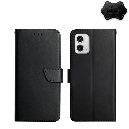 For Motorola Moto G73 5G Genuine Leather Fingerprint-proof Flip Phone Case(Black) - Motorola Cases by PMC Jewellery | Online Shopping South Africa | PMC Jewellery | Buy Now Pay Later Mobicred