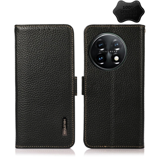 For OnePlus 11 KHAZNEH Side-Magnetic Litchi Genuine Leather RFID Phone Case(Black) - OnePlus Cases by PMC Jewellery | Online Shopping South Africa | PMC Jewellery | Buy Now Pay Later Mobicred