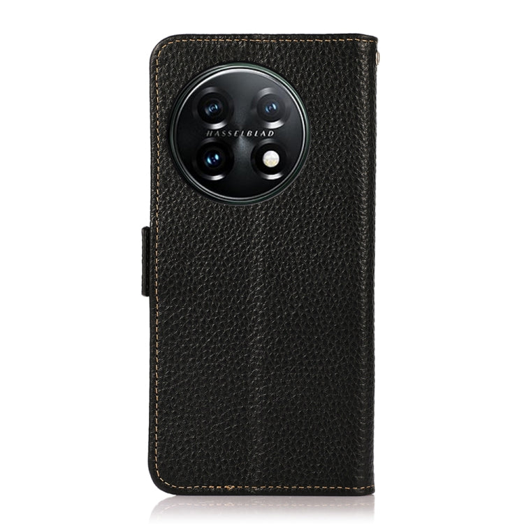 For OnePlus 11 KHAZNEH Side-Magnetic Litchi Genuine Leather RFID Phone Case(Black) - OnePlus Cases by PMC TechLife | Online Shopping South Africa | PMC TechLife | Buy Now Pay Later Mobicred