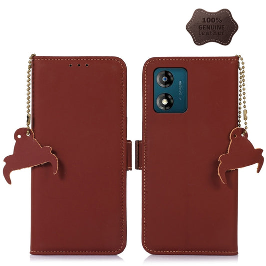 For Motorola Moto G53 5G Genuine Leather Magnetic RFID Leather Phone Case(Coffee) - Motorola Cases by PMC Jewellery | Online Shopping South Africa | PMC Jewellery | Buy Now Pay Later Mobicred