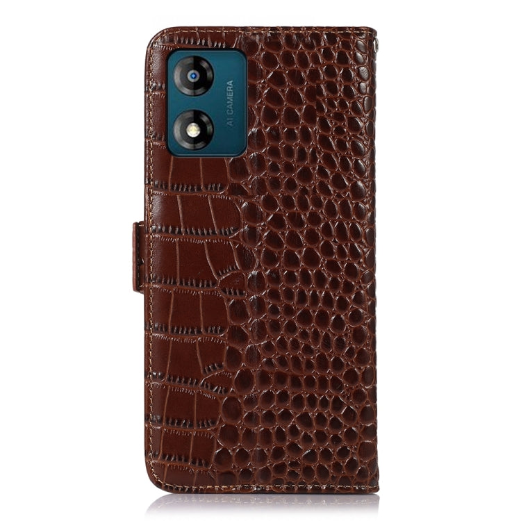 For Motorola Moto E13 4G 2023 Crocodile Top Layer Cowhide RFID Leather Phone Case(Brown) - Motorola Cases by PMC TechLife | Online Shopping South Africa | PMC TechLife | Buy Now Pay Later Mobicred