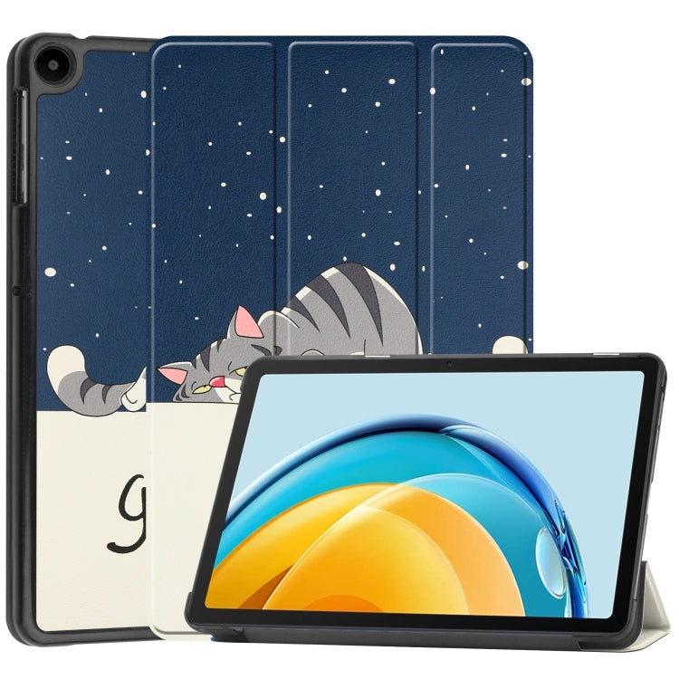 For Huawei Matepad SE 10.4 Custer Painted 3-Fold Holder Leather Tablet Case(Lazy Cat) - Huawei by PMC TechLife | Online Shopping South Africa | PMC TechLife | Buy Now Pay Later Mobicred