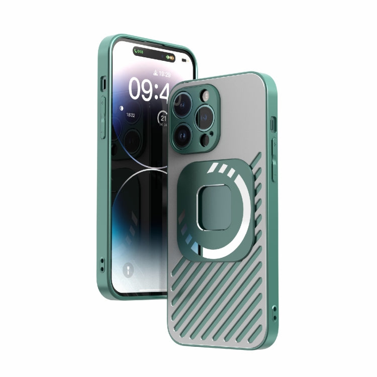 For iPhone 14 Pro R-JUST Square Round Mirror PC+TPU Phone Case(Green) - iPhone 14 Pro Cases by R-JUST | Online Shopping South Africa | PMC Jewellery