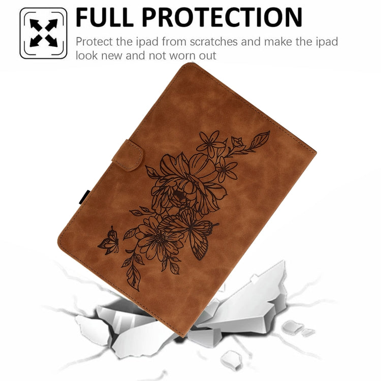For 8 inch Tablets Peony Butterfly Embossed Leather Tablet Case(Brown) - 8 inch by PMC TechLife | Online Shopping South Africa | PMC TechLife | Buy Now Pay Later Mobicred