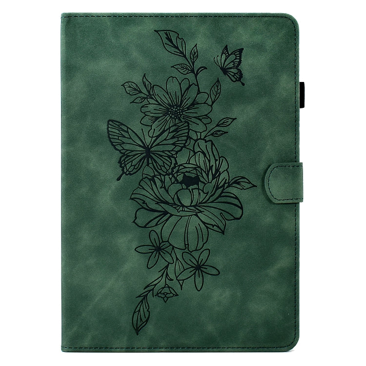 For 10 inch Tablets Peony Butterfly Embossed Leather Tablet Case(Green) - 10 - 11 inch by PMC TechLife | Online Shopping South Africa | PMC TechLife | Buy Now Pay Later Mobicred