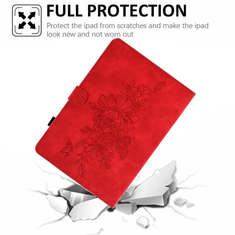 For Amazon Kindle Fire HD10 2021 Peony Butterfly Embossed Leather Smart Tablet Case(Red) - free shipping - PMC TechLife - Order now!