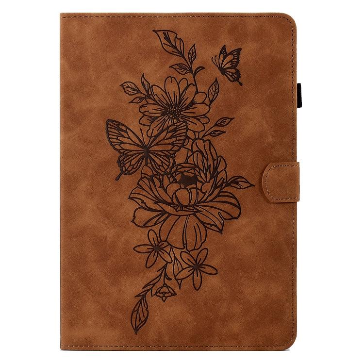 For Amazon Kindle Fire 7 2019/2017/2015 Peony Butterfly Embossed Leather Smart Tablet Case(Brown) - Amazon by PMC TechLife | Online Shopping South Africa | PMC TechLife | Buy Now Pay Later Mobicred