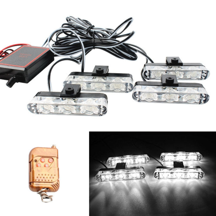 4 in 1 Car 12LEDs Grille Flash Lights Warning Lights with Wireless Remote Control, Color:White - free shipping - PMC TechLife - Order now!
