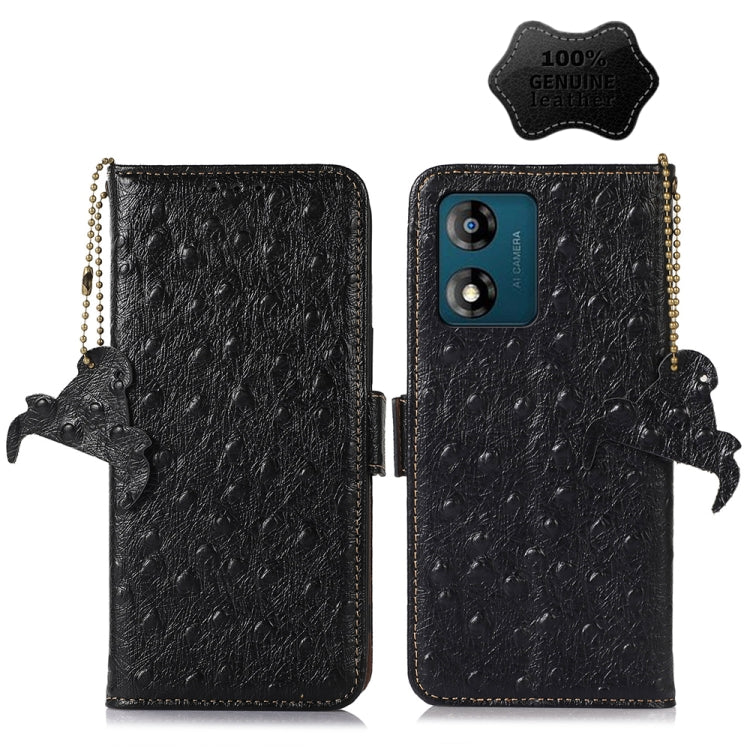 For Motorola Moto E13 4G 2023 Ostrich Pattern Genuine Leather RFID Phone Case(Black) - Motorola Cases by PMC TechLife | Online Shopping South Africa | PMC TechLife | Buy Now Pay Later Mobicred