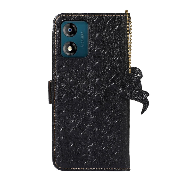 For Motorola Moto E13 4G 2023 Ostrich Pattern Genuine Leather RFID Phone Case(Black) - Motorola Cases by PMC TechLife | Online Shopping South Africa | PMC TechLife | Buy Now Pay Later Mobicred