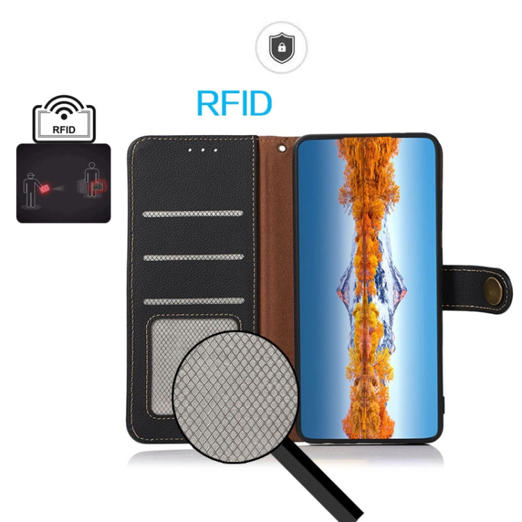 For OnePlus Nord CE 3 KHAZNEH Custer Texture RFID Genuine Leather Phone Case(Black) - OnePlus Cases by PMC TechLife | Online Shopping South Africa | PMC TechLife | Buy Now Pay Later Mobicred