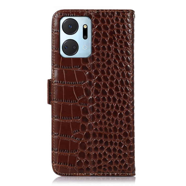For Honor X7a 4G Crocodile Top Layer Cowhide Leather Phone Case(Brown) - Honor Cases by PMC TechLife | Online Shopping South Africa | PMC TechLife | Buy Now Pay Later Mobicred