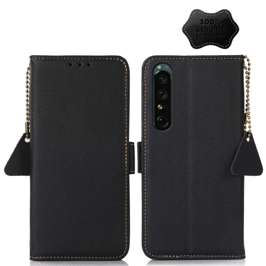 For Sony Xperia 1 IV Side-Magnetic TJ Genuine Leather RFID Phone Case(Black) - Sony Cases by PMC Jewellery | Online Shopping South Africa | PMC Jewellery | Buy Now Pay Later Mobicred