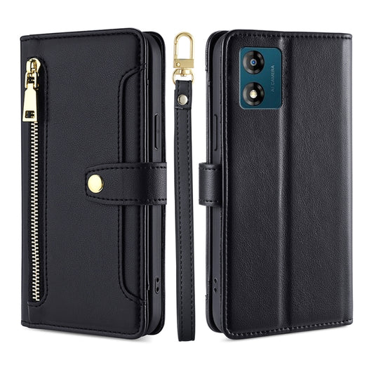 For Motorola Moto E13 4G Sheep Texture Cross-body Zipper Wallet Leather Phone Case(Black) - Motorola Cases by PMC Jewellery | Online Shopping South Africa | PMC Jewellery | Buy Now Pay Later Mobicred