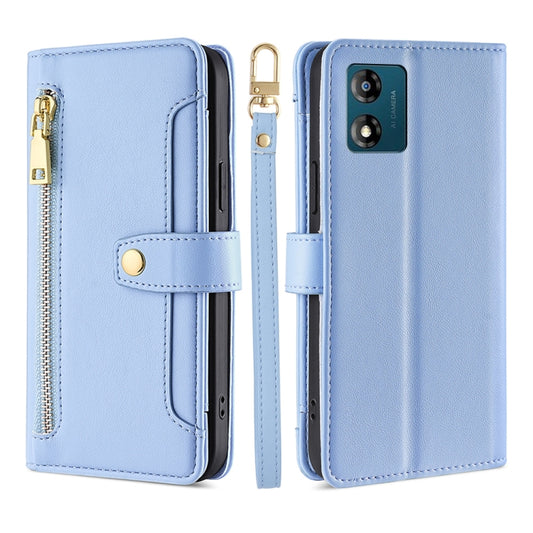 For Motorola Moto E13 4G Sheep Texture Cross-body Zipper Wallet Leather Phone Case(Blue) - Motorola Cases by PMC Jewellery | Online Shopping South Africa | PMC Jewellery | Buy Now Pay Later Mobicred