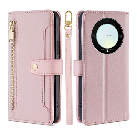 For Honor X9a 5G Sheep Texture Cross-body Zipper Wallet Leather Phone Case(Pink) - Honor Cases by PMC Jewellery | Online Shopping South Africa | PMC Jewellery | Buy Now Pay Later Mobicred