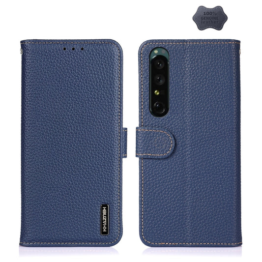 For Sony Xperia 1 IV KHAZNEH Litchi Genuine Leather Phone Case(Blue) - Sony Cases by PMC Jewellery | Online Shopping South Africa | PMC Jewellery | Buy Now Pay Later Mobicred