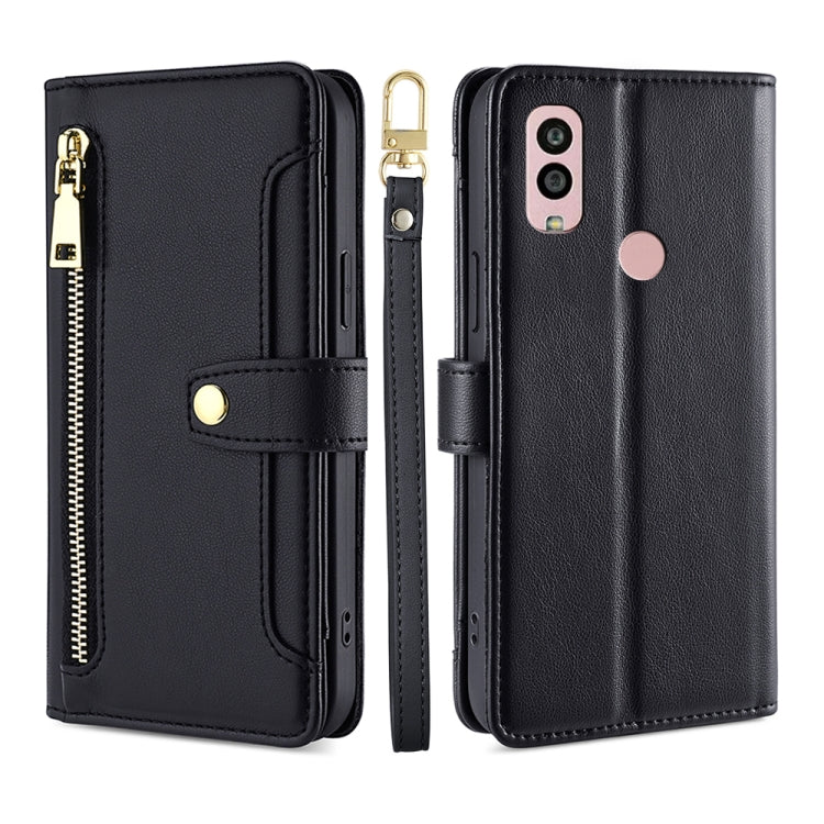 For Kyocera Android One S10 Sheep Texture Cross-body Zipper Wallet Leather Phone Case(Black) - More Brand by PMC TechLife | Online Shopping South Africa | PMC TechLife | Buy Now Pay Later Mobicred
