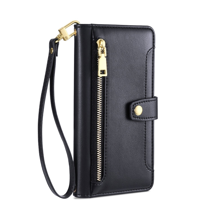 For Kyocera Android One S10 Sheep Texture Cross-body Zipper Wallet Leather Phone Case(Black) - More Brand by PMC TechLife | Online Shopping South Africa | PMC TechLife | Buy Now Pay Later Mobicred