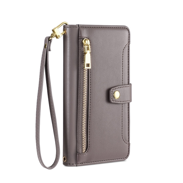 For OnePlus Ace 2/11R Sheep Texture Cross-body Zipper Wallet Leather Phone Case(Grey) - OnePlus Cases by PMC TechLife | Online Shopping South Africa | PMC TechLife | Buy Now Pay Later Mobicred
