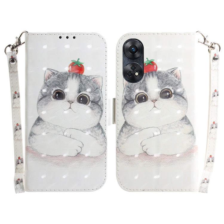 For OPPO Reno8 T 4G 3D Colored Horizontal Flip Leather Phone Case(Cute Cat) - OPPO Cases by PMC TechLife | Online Shopping South Africa | PMC TechLife | Buy Now Pay Later Mobicred