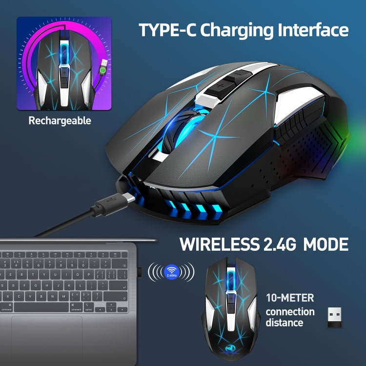 HXSJ T300 7 Keys 2400DPI 2.4G Colorful Luminous Wireless Mouse(Black) - Wireless Mice by HXSJ | Online Shopping South Africa | PMC Jewellery | Buy Now Pay Later Mobicred