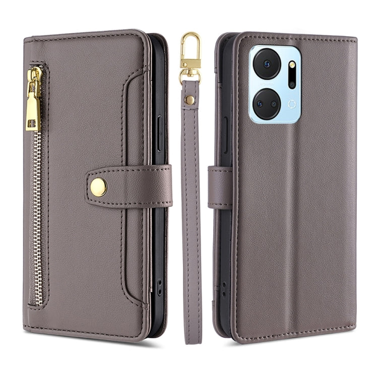 For Honor X7A Sheep Texture Cross-body Zipper Wallet Leather Phone Case(Grey) - Honor Cases by PMC TechLife | Online Shopping South Africa | PMC TechLife | Buy Now Pay Later Mobicred