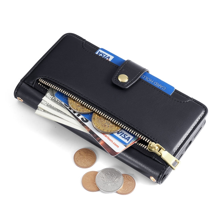 For Honor X7A Sheep Texture Cross-body Zipper Wallet Leather Phone Case(Black) - Honor Cases by PMC TechLife | Online Shopping South Africa | PMC TechLife | Buy Now Pay Later Mobicred