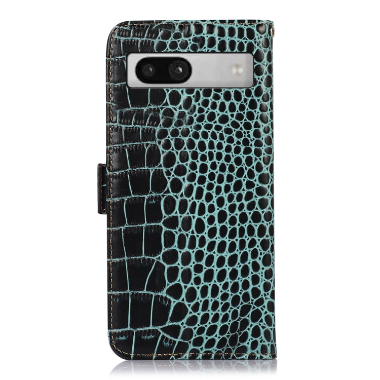 For Google Pixel 7a Crocodile Top Layer Cowhide Leather Phone Case(Green) - Google Cases by PMC TechLife | Online Shopping South Africa | PMC TechLife | Buy Now Pay Later Mobicred