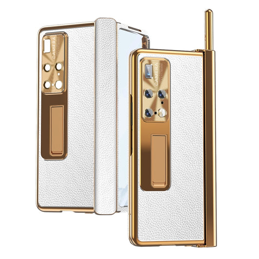 For Huawei Mate X2 Litchi Pattern Magnetic Shell Film Integrated Shockproof Phone Case(Silver Gold) - Huawei Cases by PMC Jewellery | Online Shopping South Africa | PMC Jewellery | Buy Now Pay Later Mobicred