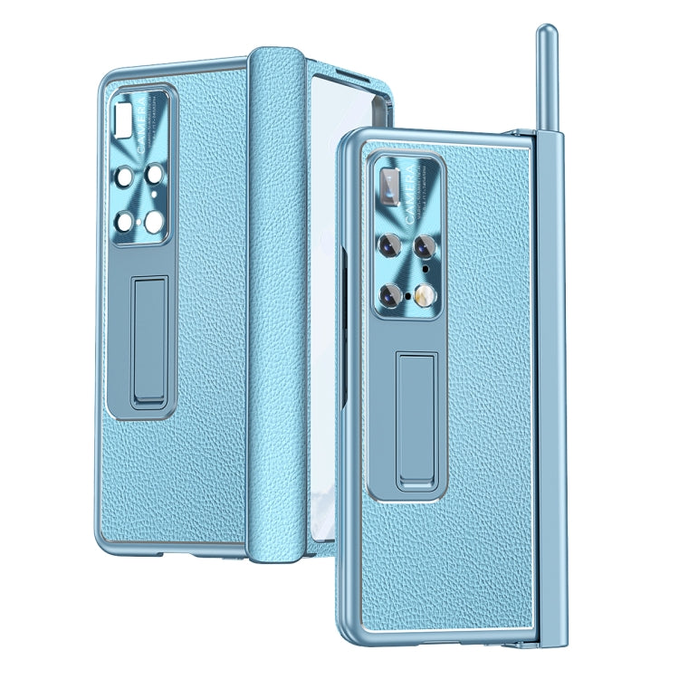For Huawei Mate X2 Litchi Pattern Magnetic Shell Film Integrated Shockproof Phone Case(Far Peak Blue) - Huawei Cases by PMC TechLife | Online Shopping South Africa | PMC TechLife | Buy Now Pay Later Mobicred