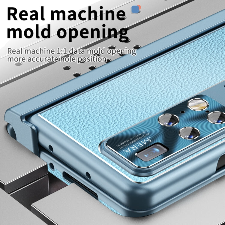 For Huawei Mate X2 Litchi Pattern Magnetic Shell Film Integrated Shockproof Phone Case(Far Peak Blue) - Huawei Cases by PMC TechLife | Online Shopping South Africa | PMC TechLife | Buy Now Pay Later Mobicred