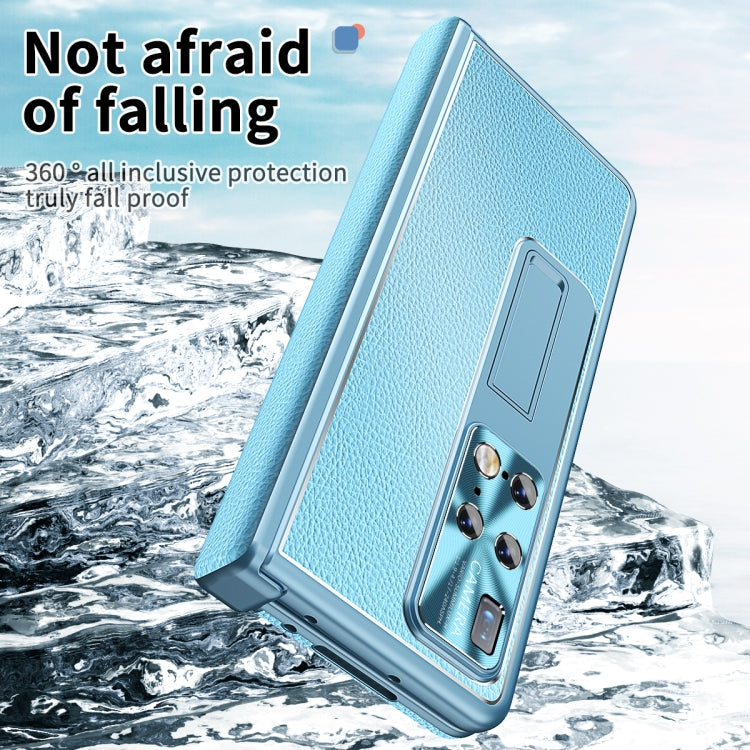 For Huawei Mate X2 Litchi Pattern Magnetic Shell Film Integrated Shockproof Phone Case(Far Peak Blue) - Huawei Cases by PMC TechLife | Online Shopping South Africa | PMC TechLife | Buy Now Pay Later Mobicred