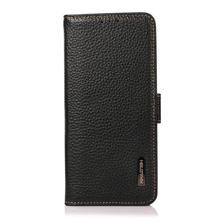 For Google Pixel 7A KHAZNEH Side-Magnetic Litchi Genuine Leather RFID Phone Case(Black) - Google Cases by PMC TechLife | Online Shopping South Africa | PMC TechLife | Buy Now Pay Later Mobicred
