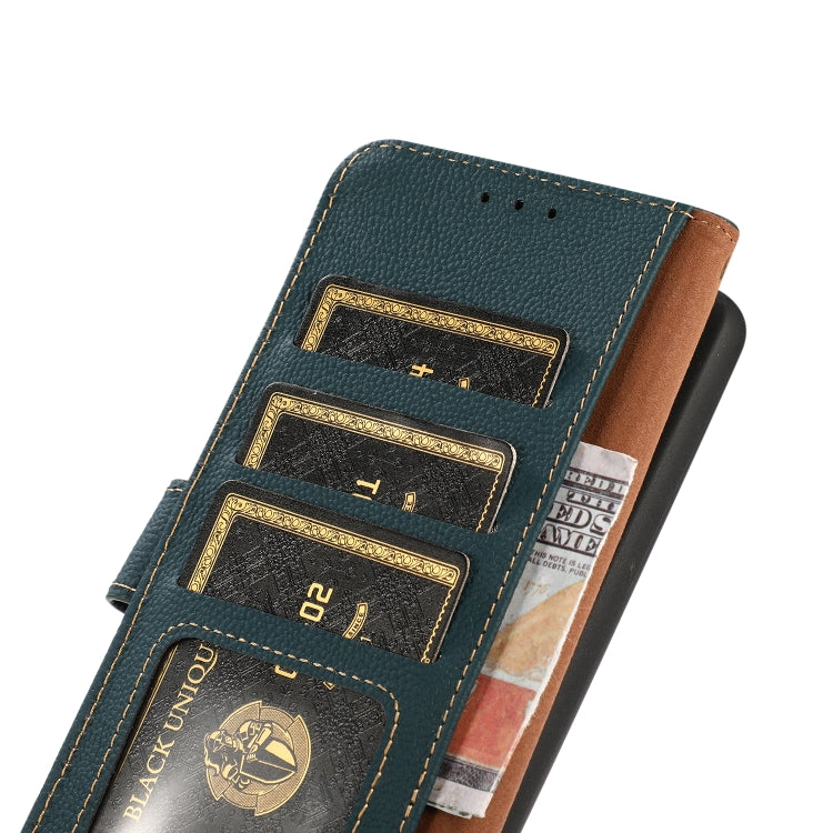 For Google Pixel 7A KHAZNEH Custer Texture RFID Genuine Leather Phone Case(Green) - Google Cases by PMC TechLife | Online Shopping South Africa | PMC TechLife | Buy Now Pay Later Mobicred