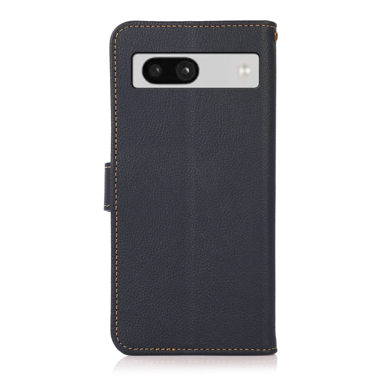 For Google Pixel 7A KHAZNEH Custer Texture RFID Genuine Leather Phone Case(Blue) - Google Cases by PMC TechLife | Online Shopping South Africa | PMC TechLife | Buy Now Pay Later Mobicred