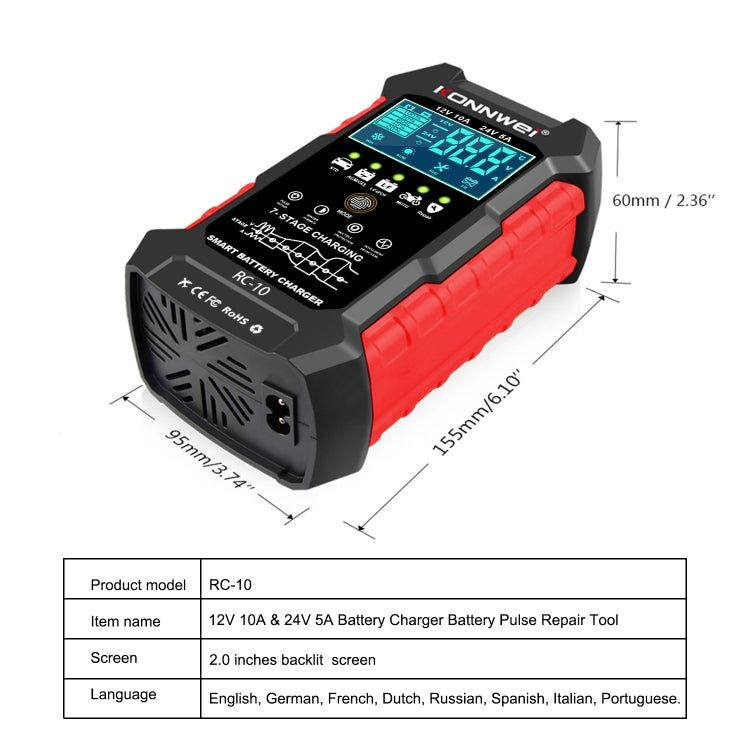 KONNWEI RC-10 2 inch Car Battery Charger Battery Pulse Repair Tool, Plug Type:EU Plug - Battery Charger by KONNWEI | Online Shopping South Africa | PMC Jewellery