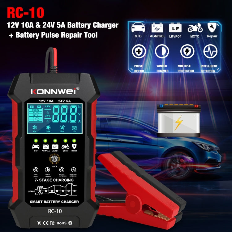 KONNWEI RC-10 2 inch Car Battery Charger Battery Pulse Repair Tool, Plug Type:US Plug - Battery Charger by KONNWEI | Online Shopping South Africa | PMC Jewellery | Buy Now Pay Later Mobicred